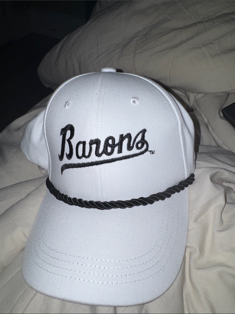 Birmingham Barons White Minor League Baseball Cap with Black Embroidery velcro